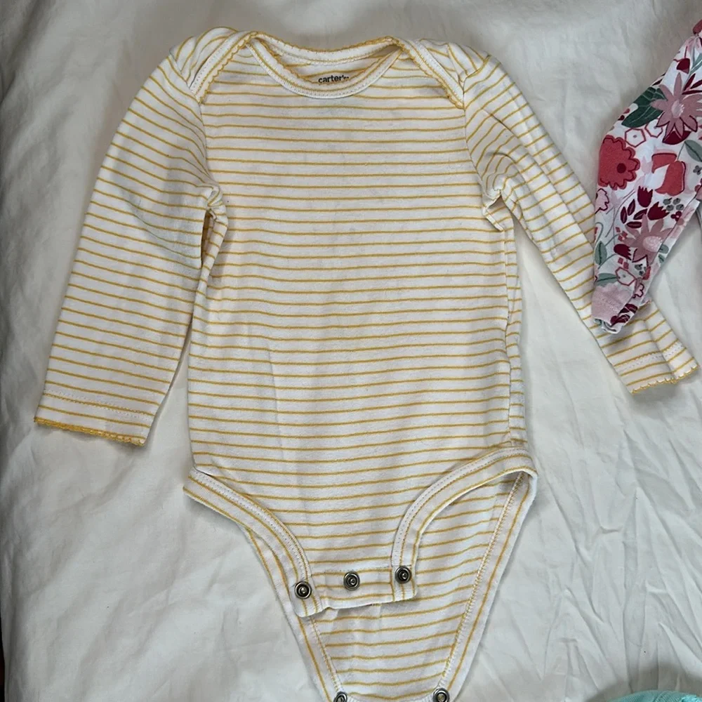 Carter’s bundle of 7 baby girl size 6 month onesies. 5 long sleeve and 2 short.